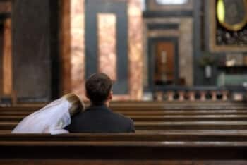 bride and groom in church
