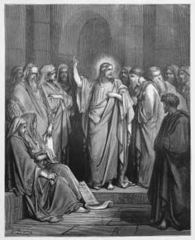 Jesus preaches in synagogue black & white