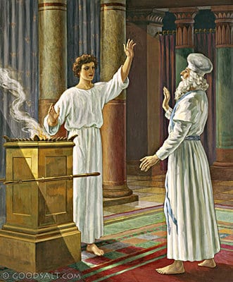 Zechariah praying in the temple